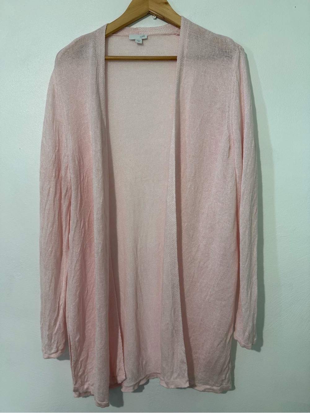 J. Jill Lightweight Open-Front Cardigan in Light Pink linen blend size large - Picture 6 of 8